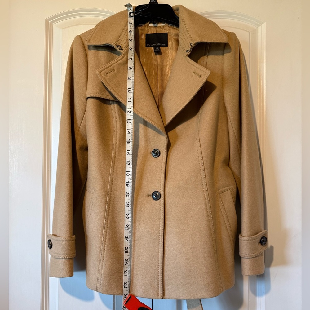 Banana Republic Women's Melton Short Italian Wool Camel Trench Coat size 10P - Picture 7 of 15